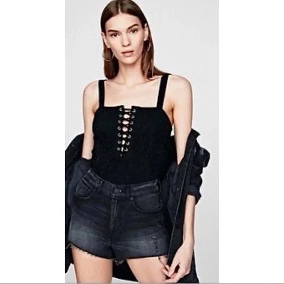 EXPRESS Black Lace-Up Bodysuit - Picture 2 of 15